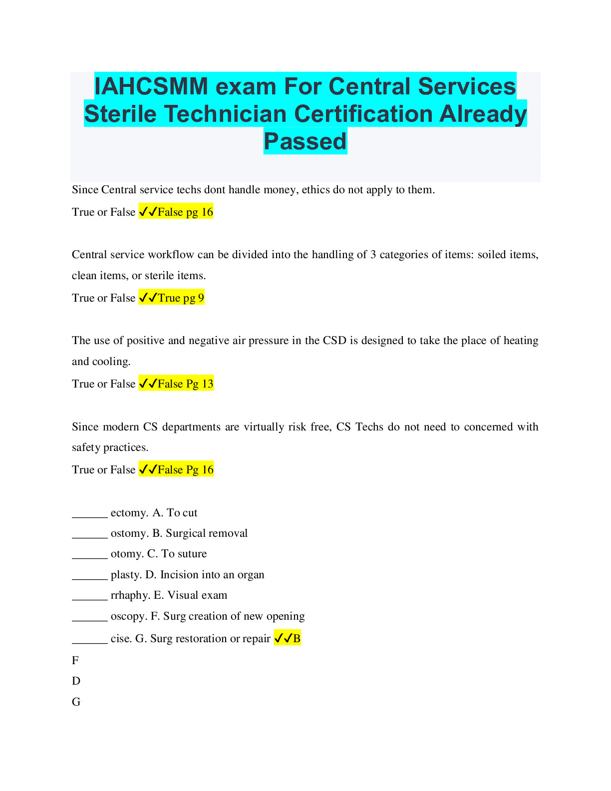 Preview image for IAHCSMM exam For Central Services Sterile Technician Certification Already Passed